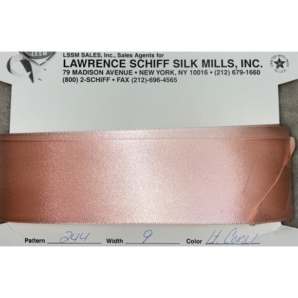 Lawrence Schiff Silk Mills Ribbon Light Coral 1.5" 5 yd Made In USA - Picture 3 of 5